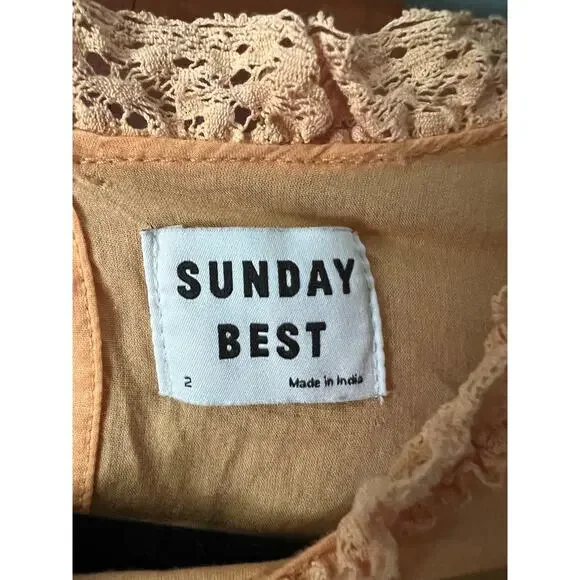 Aritzia's Sunday Best Womens Cottagecore Orange Harriet Ruffle Mini Dress Size 2 - Picture 5 of 9